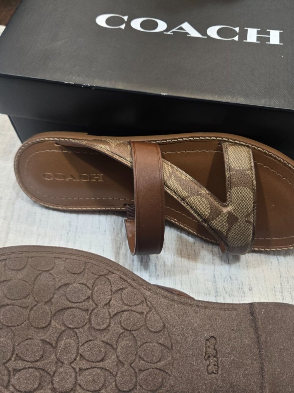 Coach Brown Tan Cross-Strap Sandals - Picture 5 of 6
